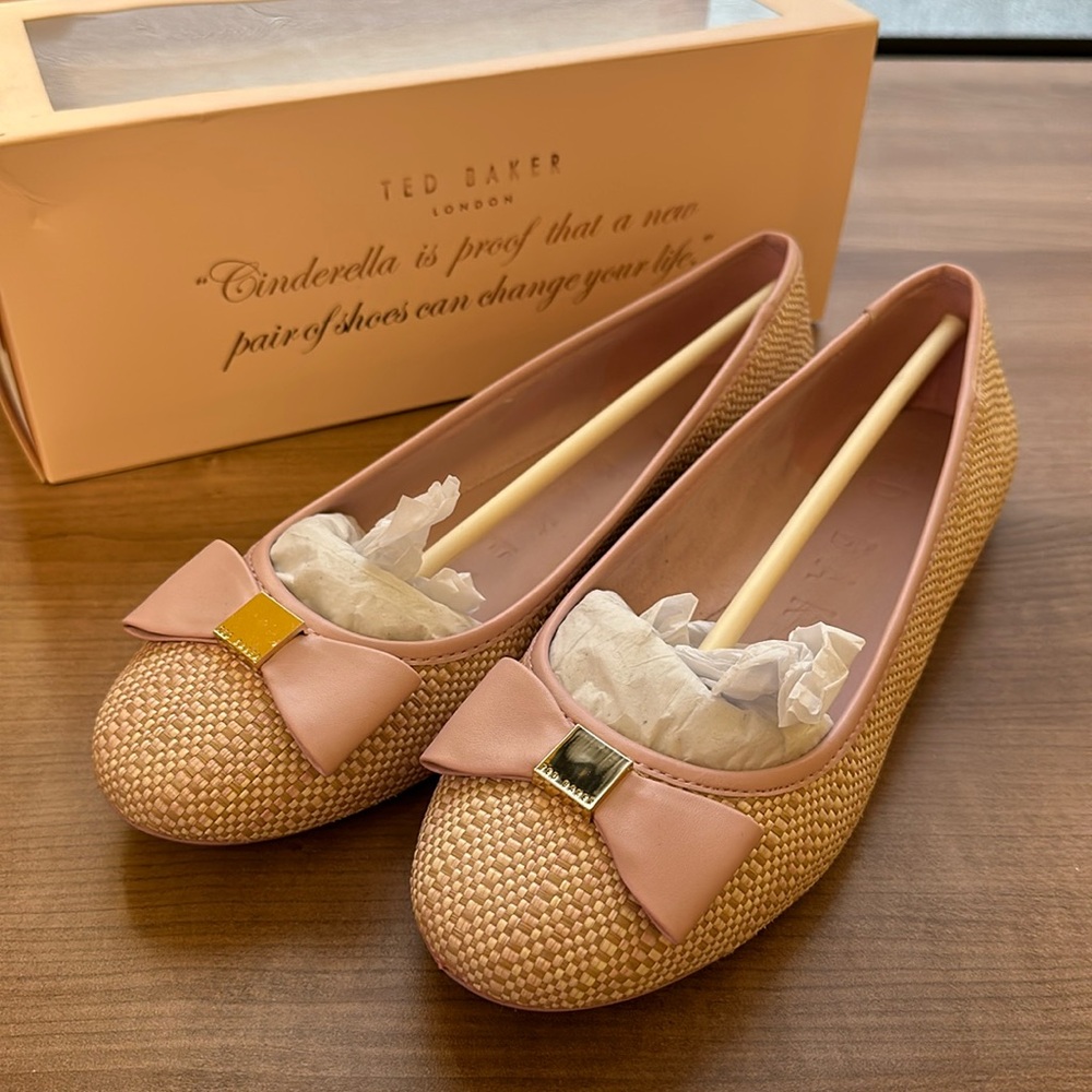 Ted Baker London Pink Trim Woven Bow Flats